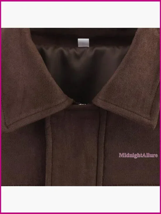 Faux Suede Bomber Jacket Women Oversized Zip Up Casual Coat Long Sleeve - Picture 5 of 7